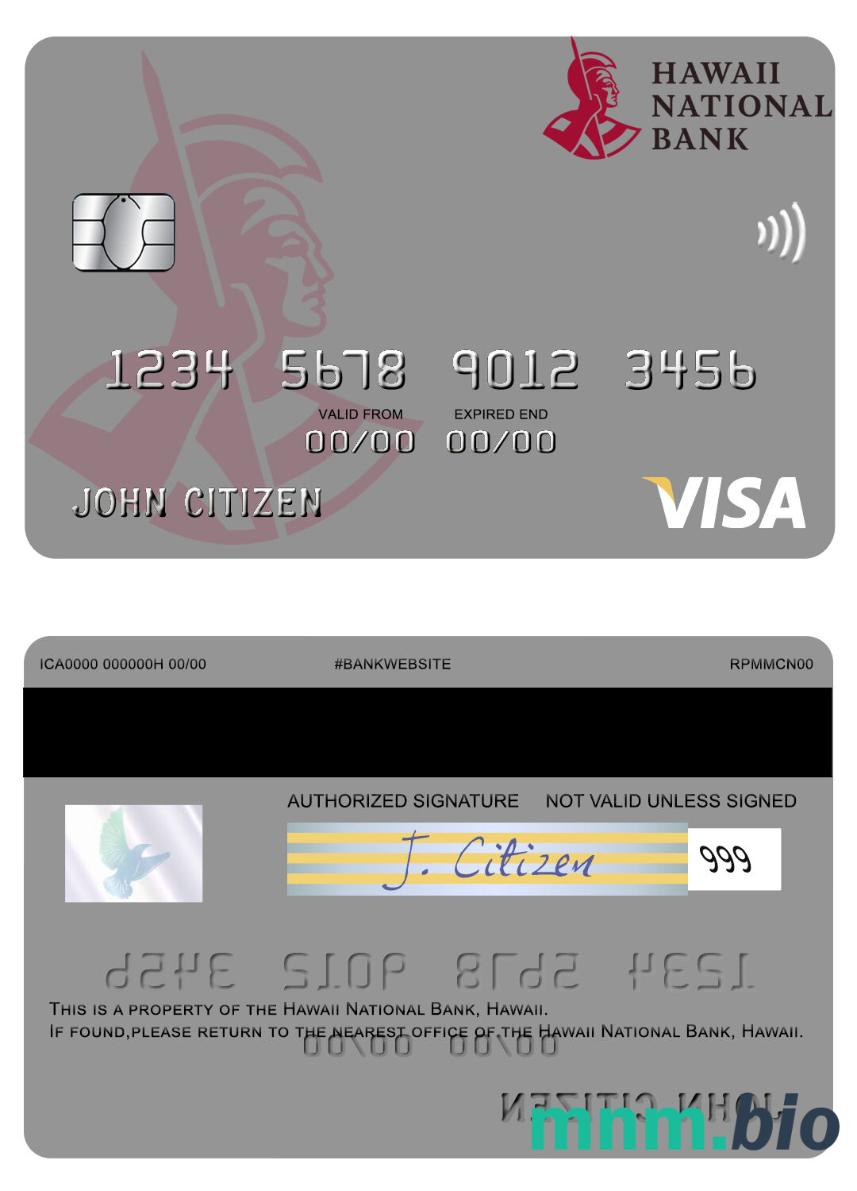 Hawaii, Hawaii National Bank przykład karty visa w formacie PSD